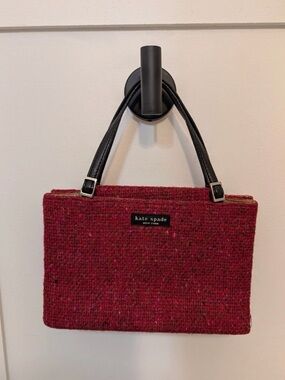 kate spade Vintage RARE MADE IN ITALY Red Tweed Leather Shoulder Bag EUC!!!